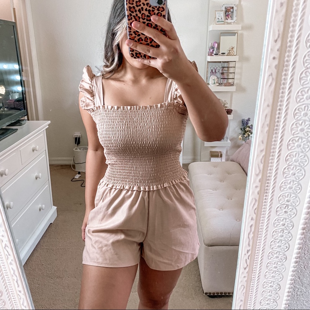 Blush pink smocked romper